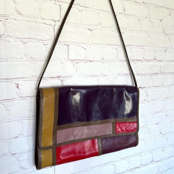 80's Leather Colorblock Shoulder Purse - Palizzio - Picture 1 of 6